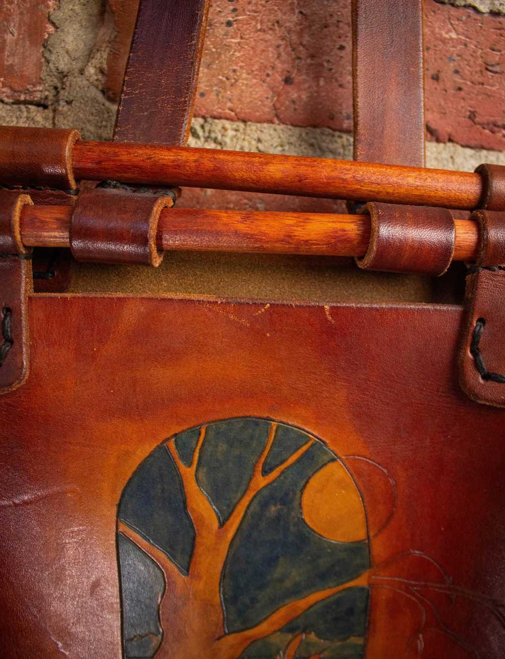 Vintage Vintage Hand Tooled Painted Shoulder Bag … - image 6