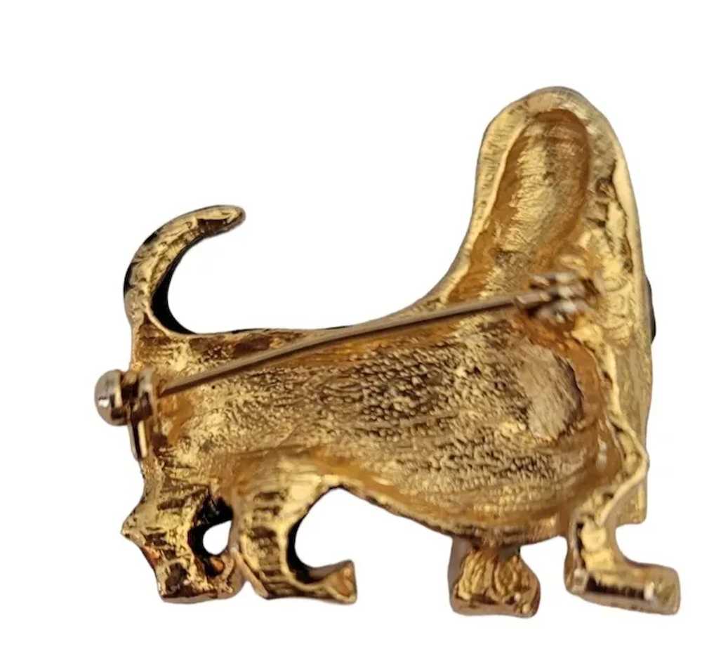 Gold Tone Enamel Tri-Color Basset Hound Dog Figur… - image 3