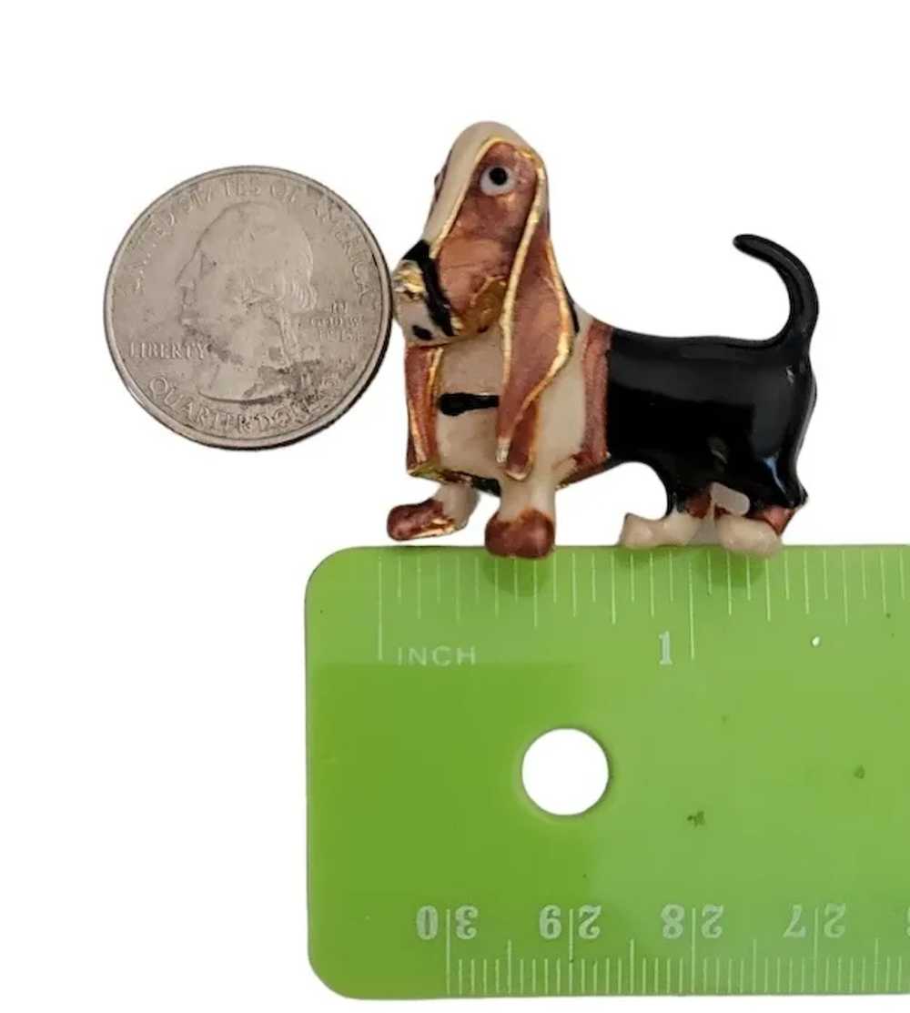 Gold Tone Enamel Tri-Color Basset Hound Dog Figur… - image 4