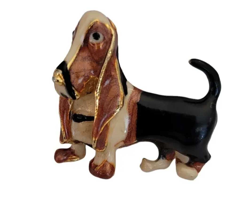 Gold Tone Enamel Tri-Color Basset Hound Dog Figur… - image 5