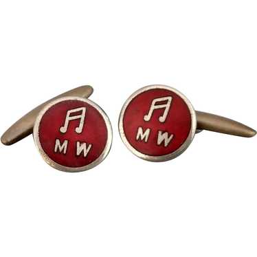 Round Art Deco red Guilloche Enamel cufflinks wit… - image 1