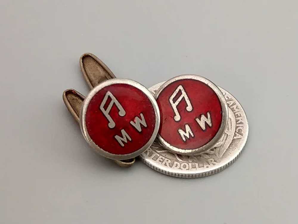 Round Art Deco red Guilloche Enamel cufflinks wit… - image 2