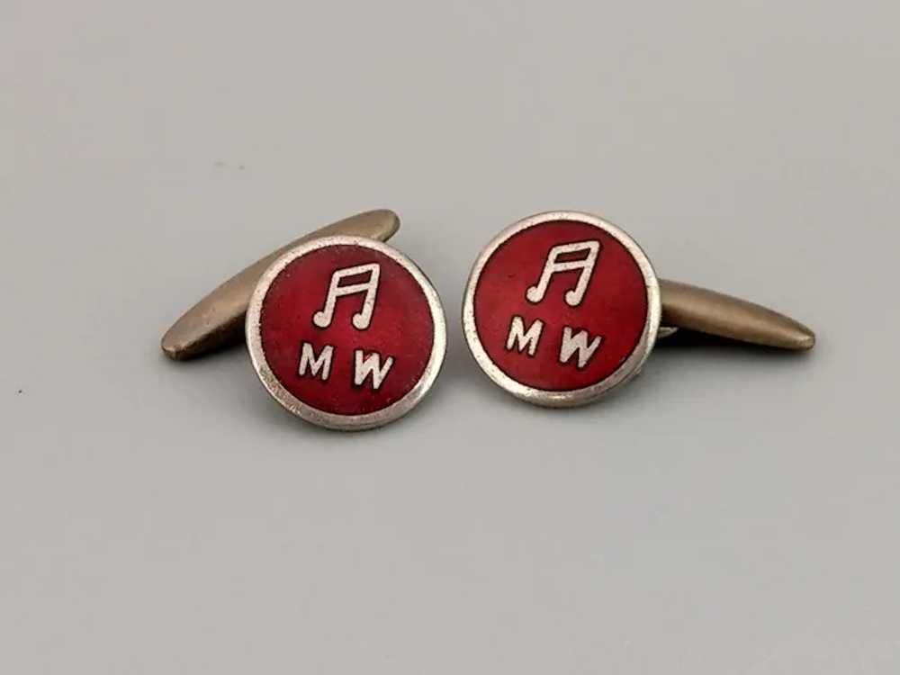 Round Art Deco red Guilloche Enamel cufflinks wit… - image 5