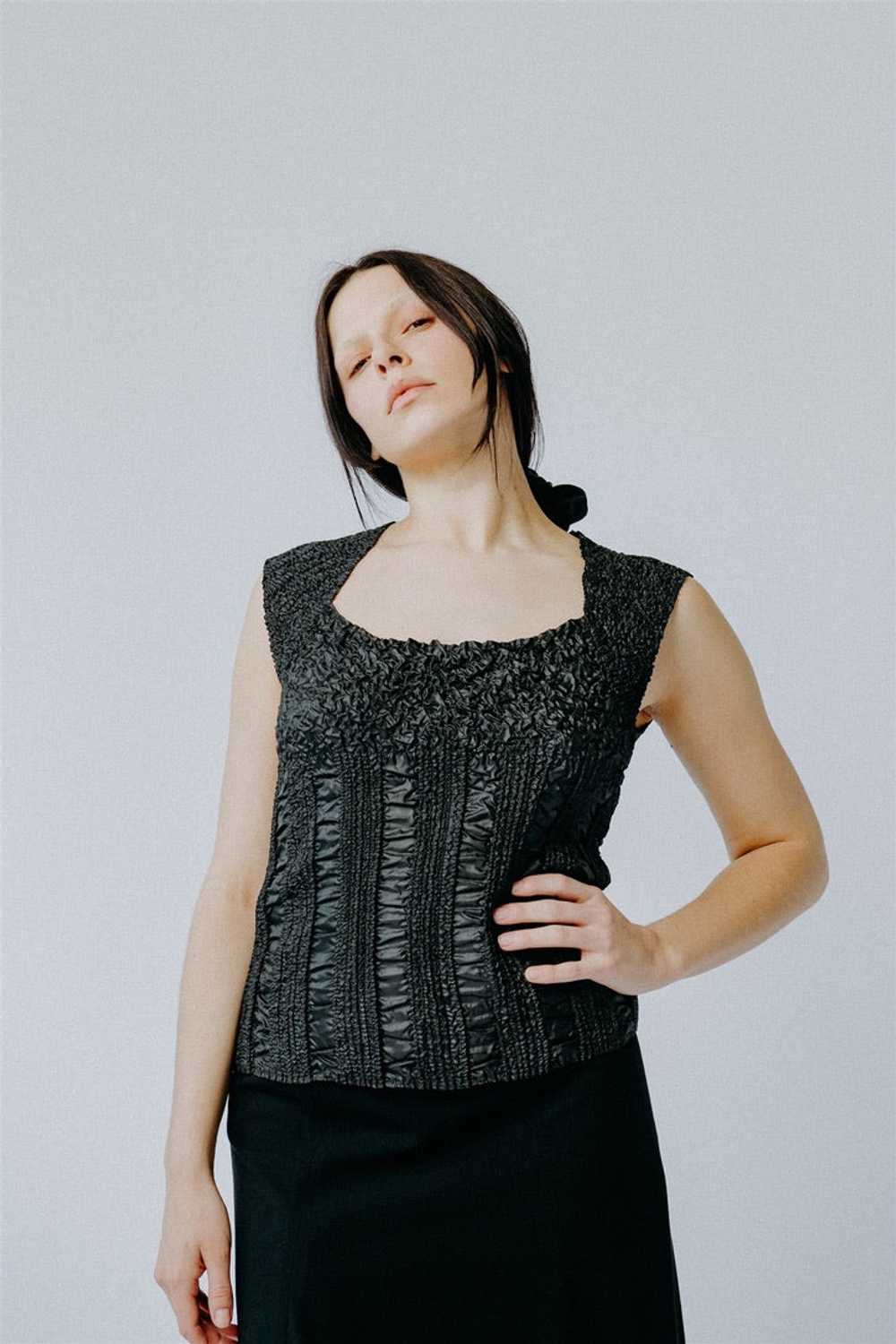 Black Pleated Square Neck Top - image 2