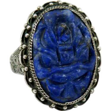 Antique Chinese Sterling Lapis Ring size 8 - image 1