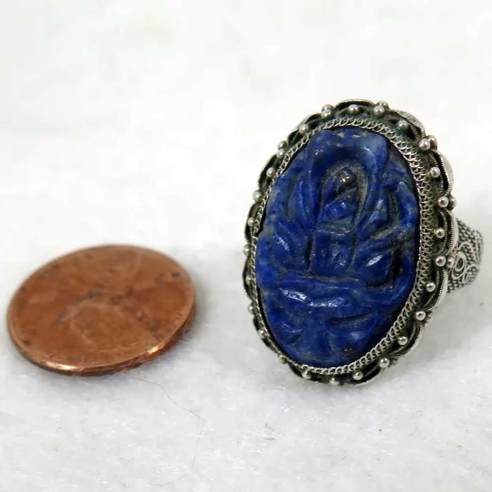 Antique Chinese Sterling Lapis Ring size 8 - image 2