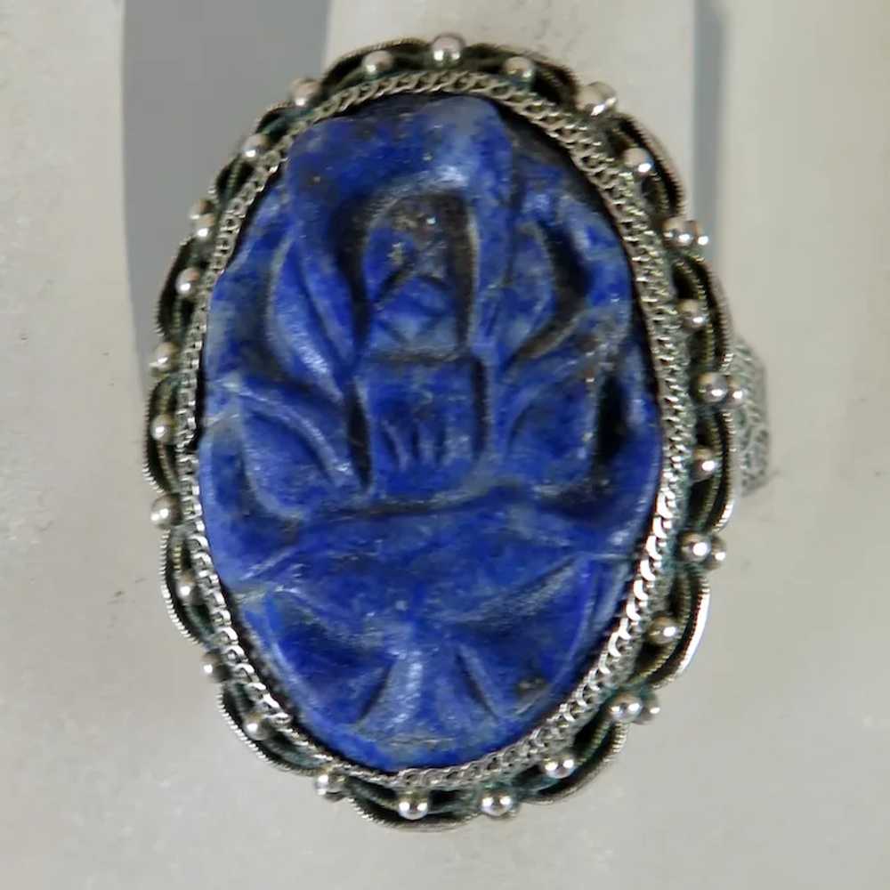 Antique Chinese Sterling Lapis Ring size 8 - image 3