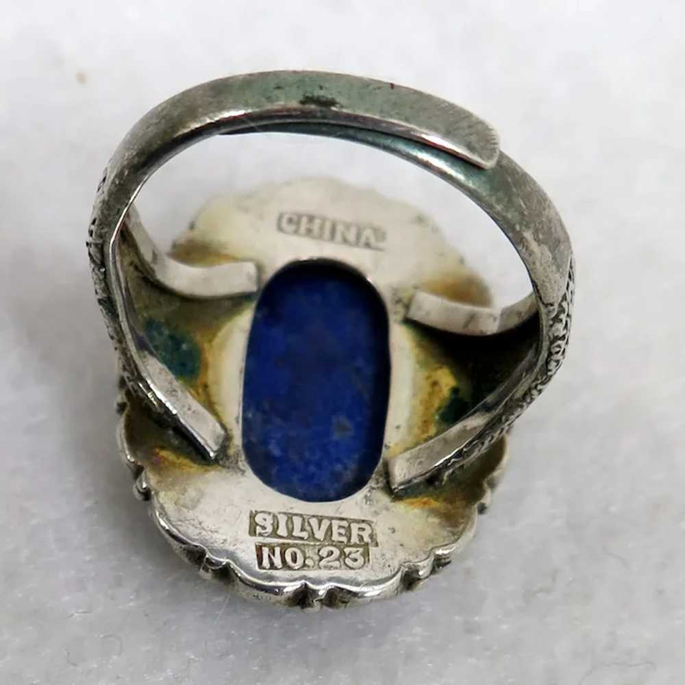 Antique Chinese Sterling Lapis Ring size 8 - image 4