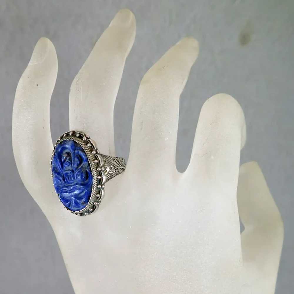 Antique Chinese Sterling Lapis Ring size 8 - image 5