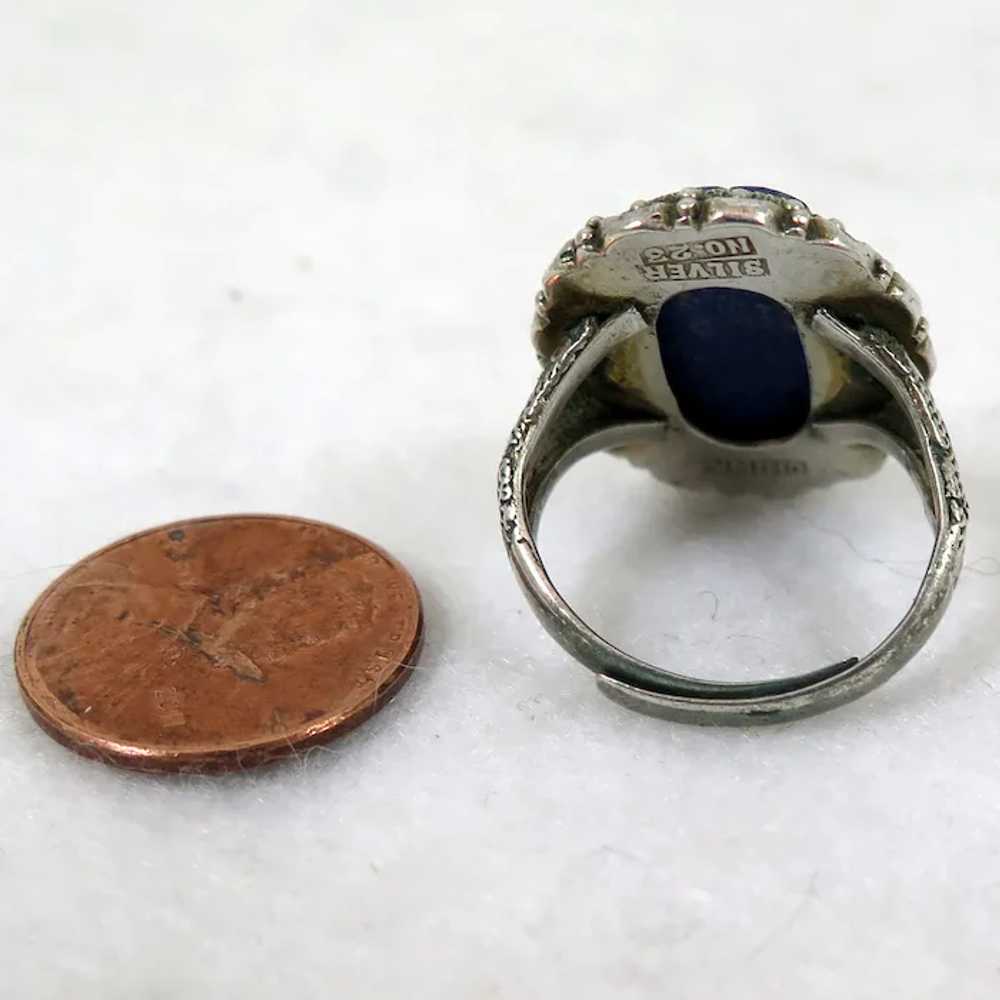 Antique Chinese Sterling Lapis Ring size 8 - image 6