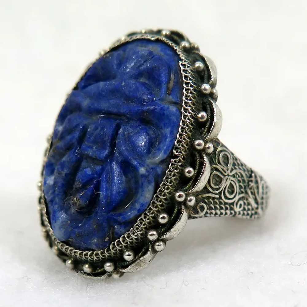 Antique Chinese Sterling Lapis Ring size 8 - image 7