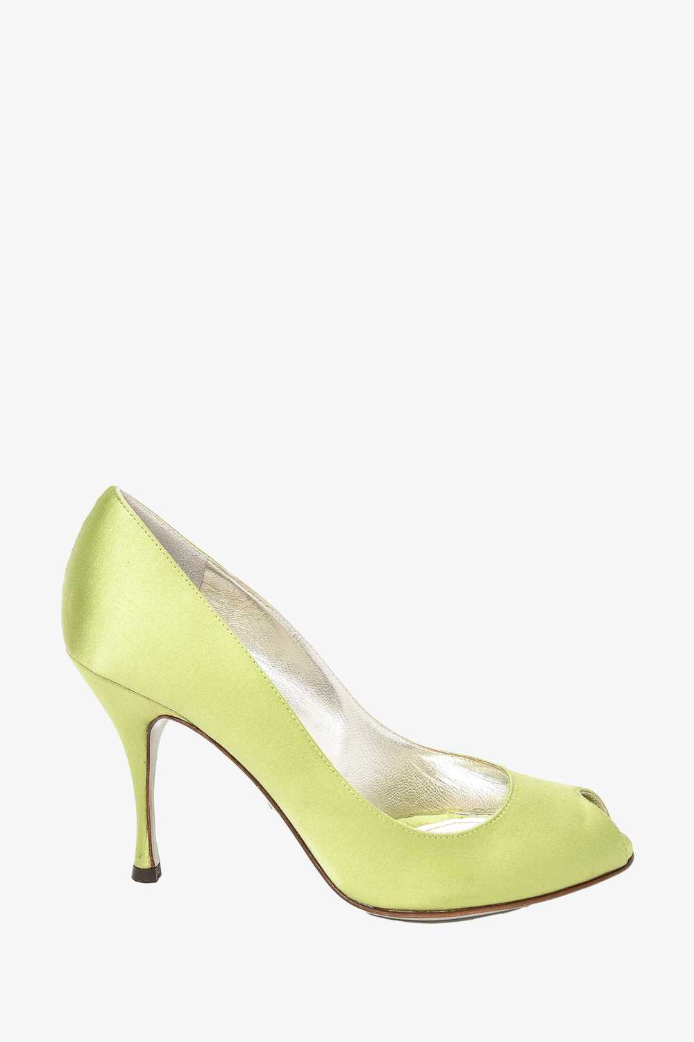 Dolce & Gabbana Olive Green Satin Peep-Toe Heels … - image 1