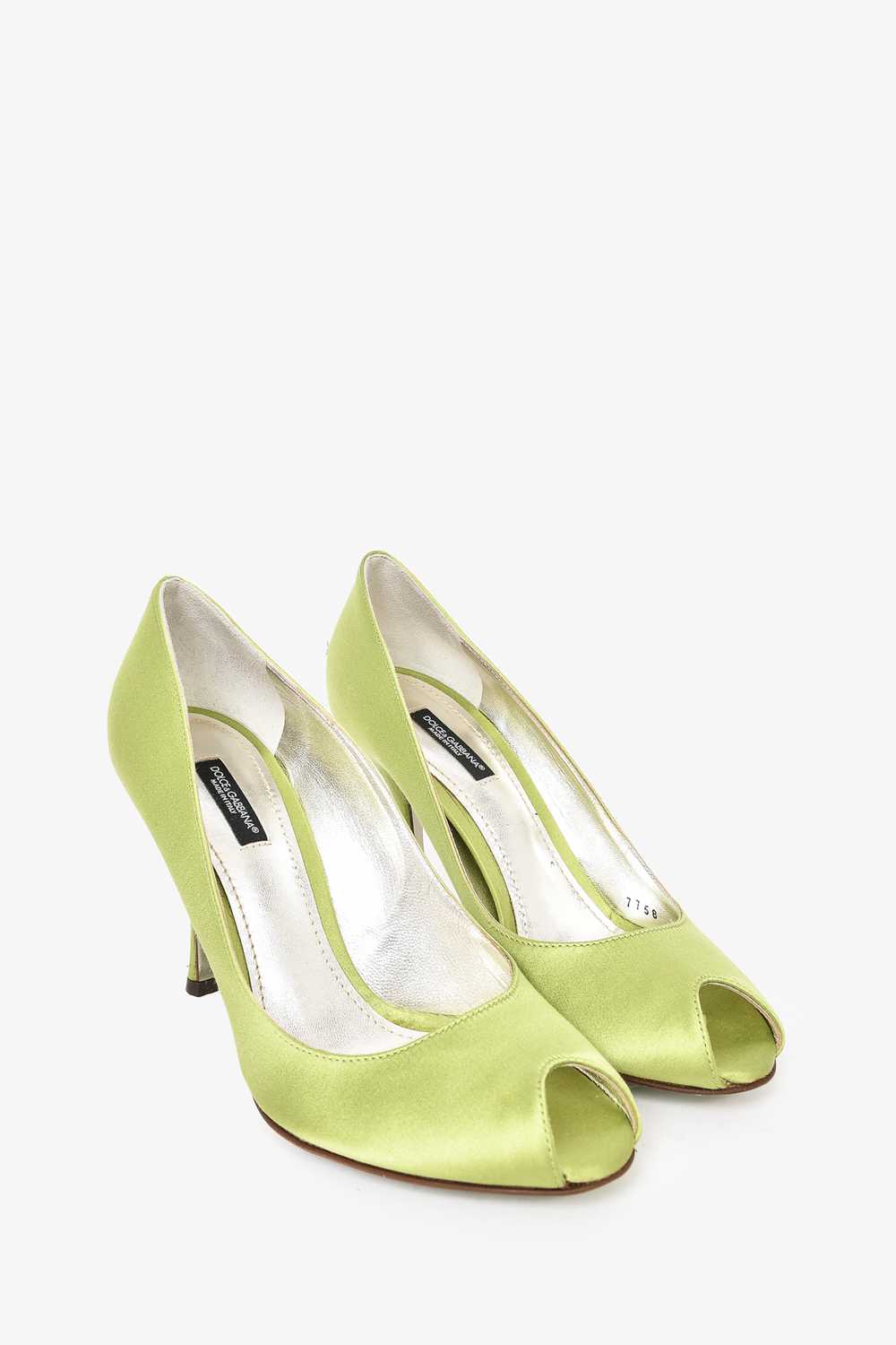 Dolce & Gabbana Olive Green Satin Peep-Toe Heels … - image 2