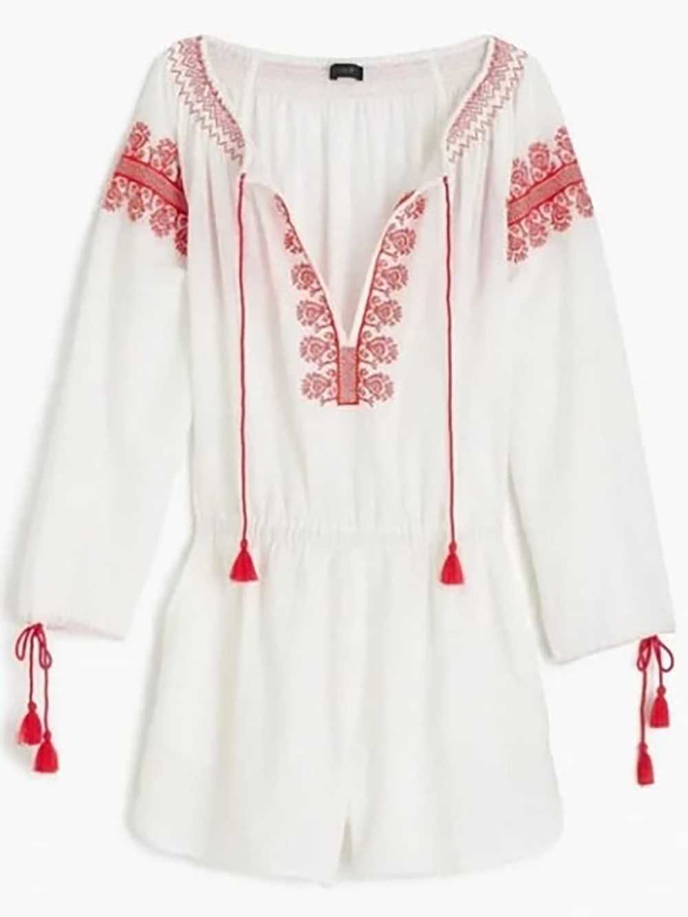 J. Crew Size XL (16) White & Red Embroidered Romp… - image 1