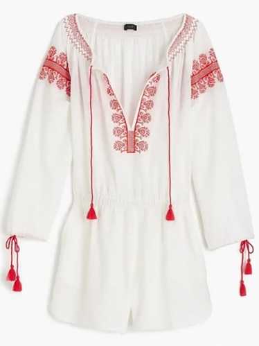 J. Crew Size XL (16) White & Red Embroidered Romp… - image 1