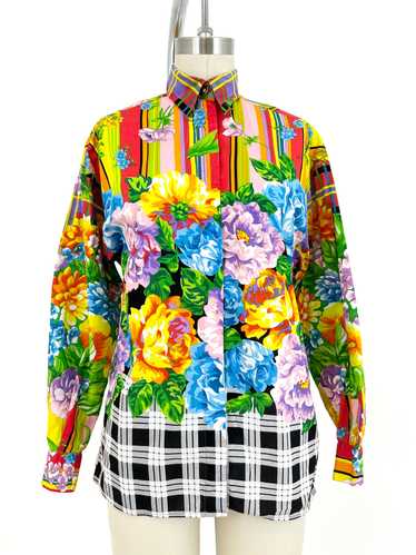 Versus Gianni Versace Floral & Plaid Blouse