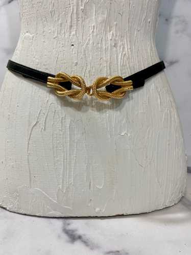 Vintage skinny gold tone black belt - image 1
