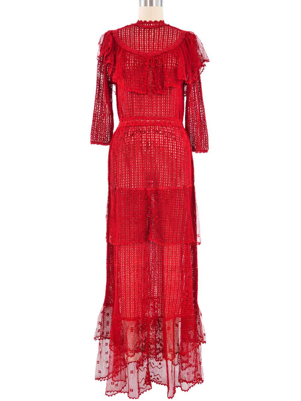 Red Ruffle Crochet Maxi Dress - image 1