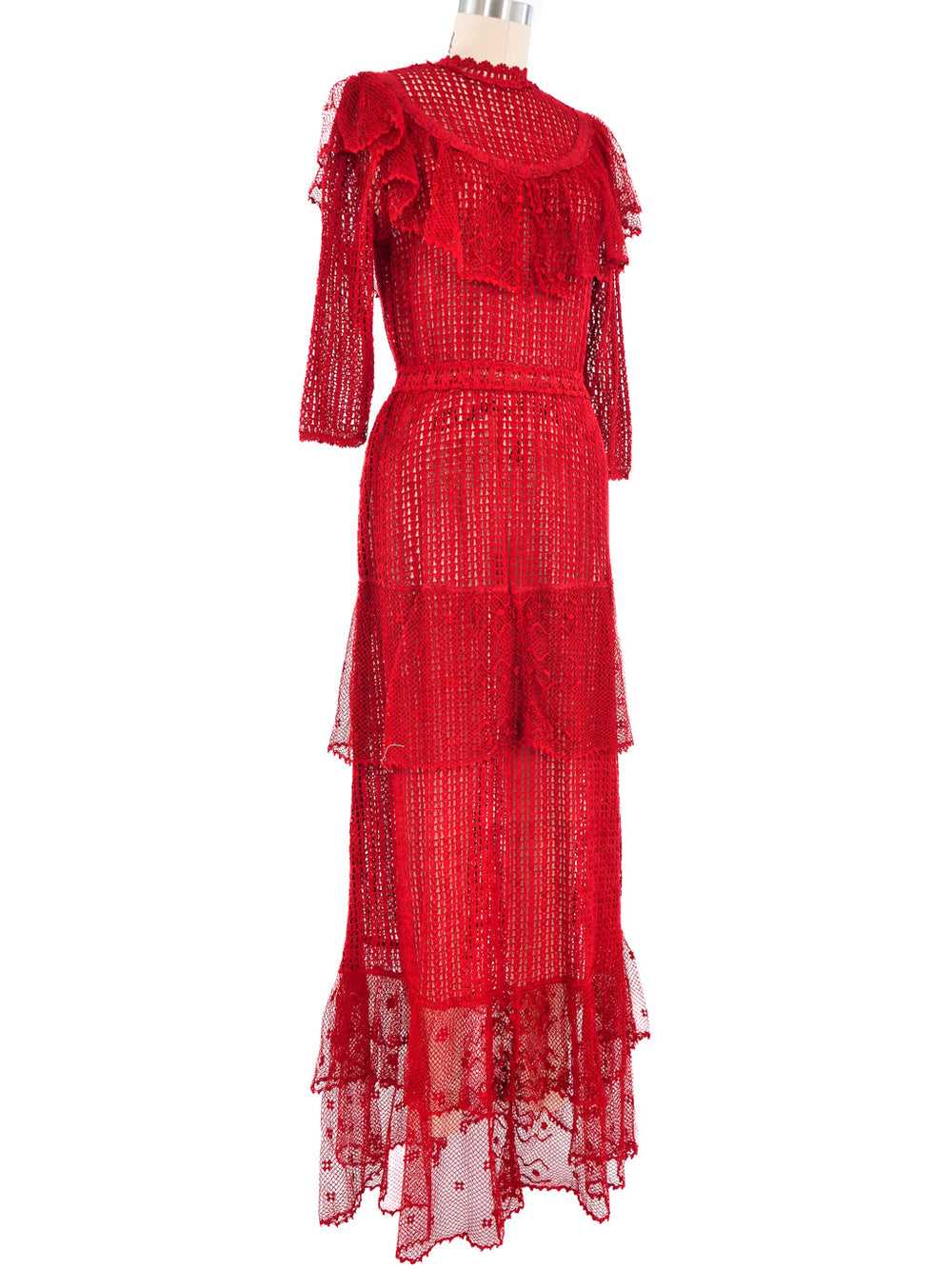 Red Ruffle Crochet Maxi Dress - image 3