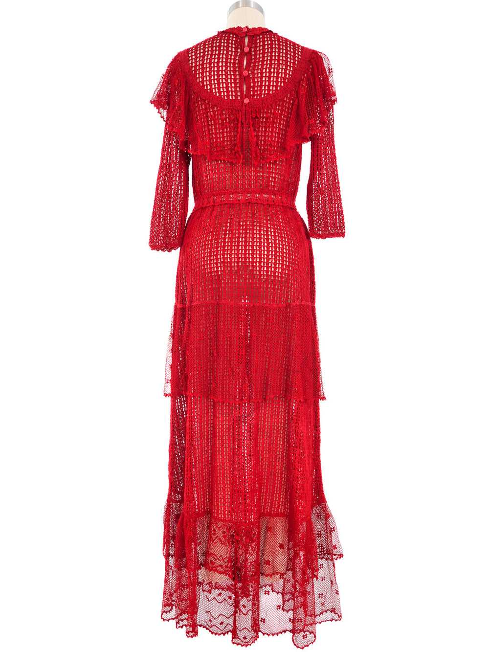 Red Ruffle Crochet Maxi Dress - image 4