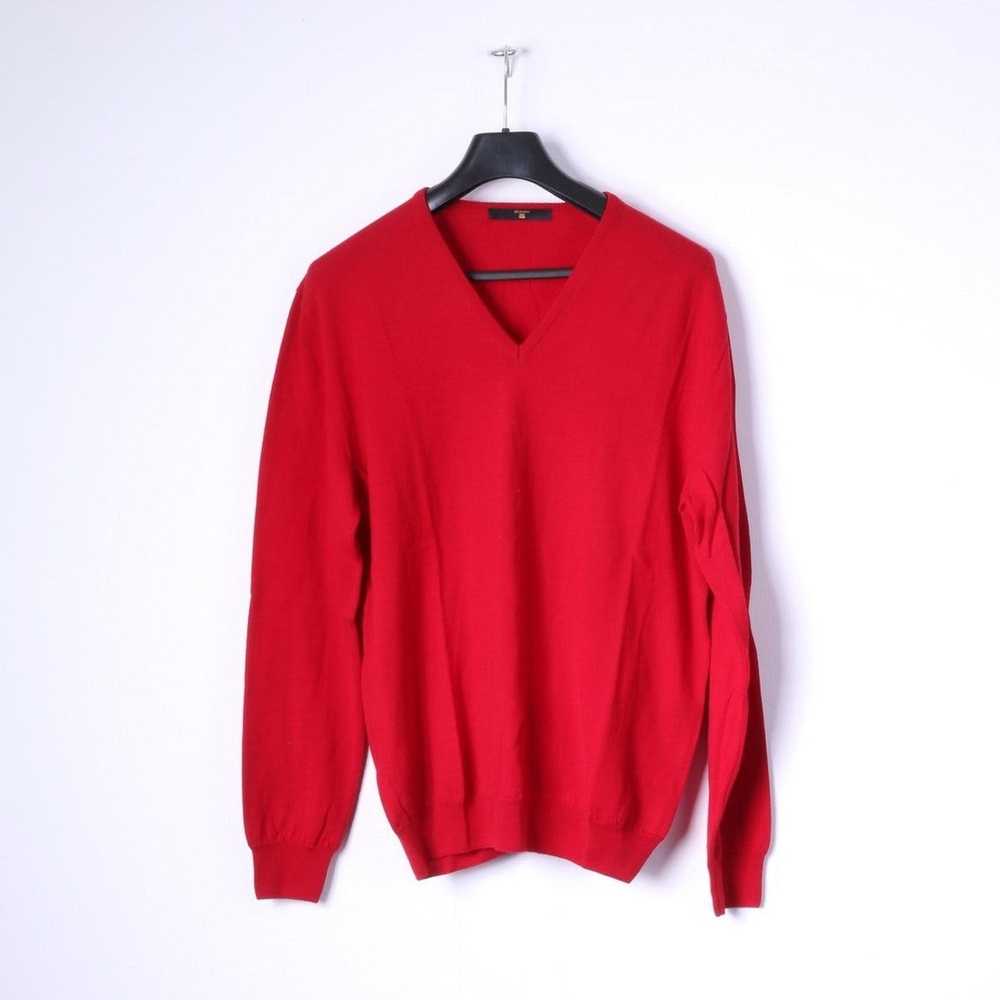 Vintage BECOME Men L Jumper Red 100% Wool Soft V … - image 1