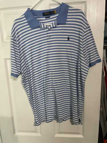 Polo Ralph Lauren Polo Shirt Striped White Blue Large Red Logo Custom Fit  Cotton