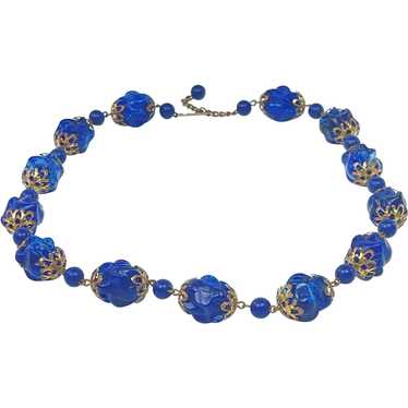 Vintage Cobalt Blue Early Plastic Necklace circa 1