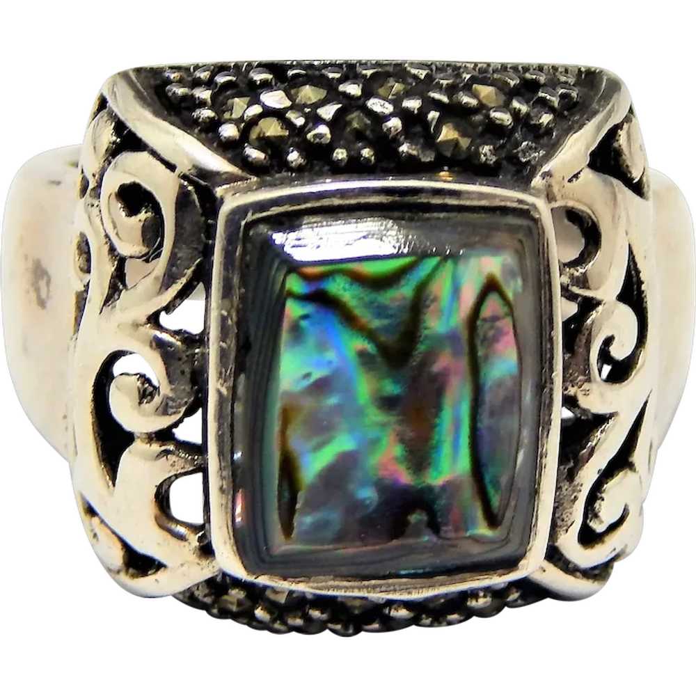 Vintage Sterling silver Abalone Ring Size 7 - image 1