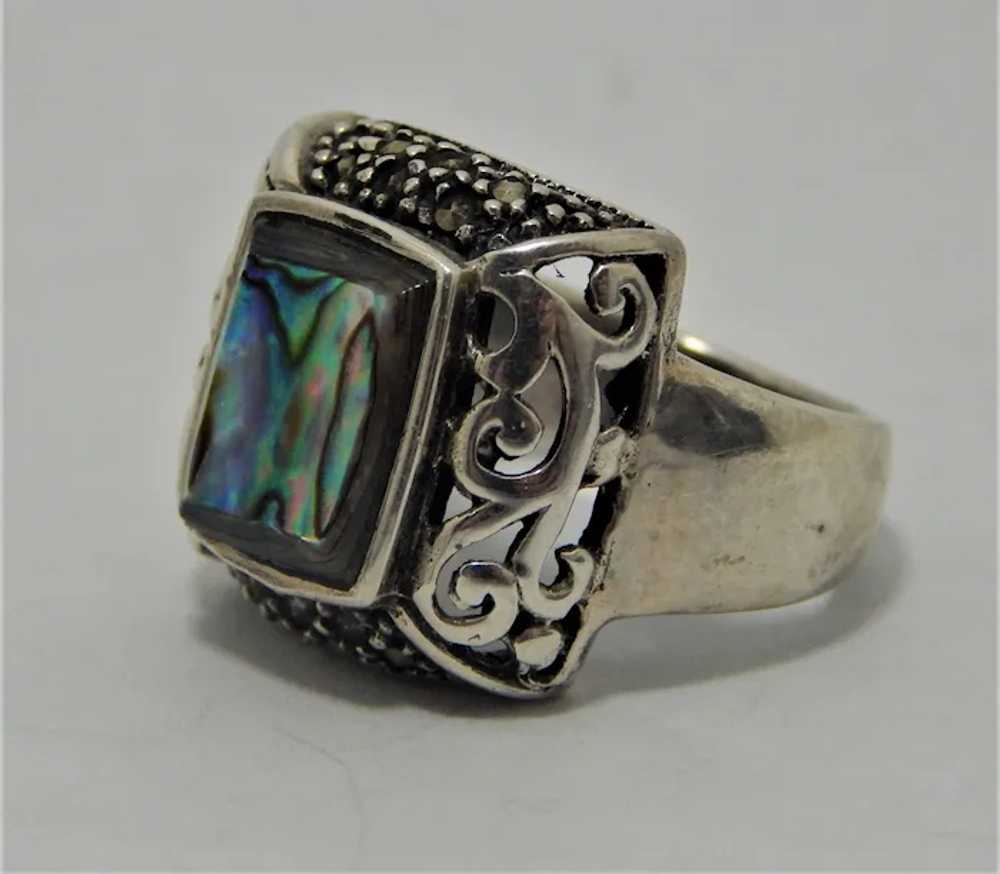 Vintage Sterling silver Abalone Ring Size 7 - image 2