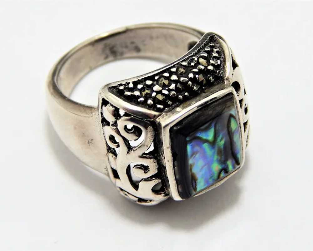 Vintage Sterling silver Abalone Ring Size 7 - image 3