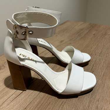Prada Block Heel White Sandals - Gem