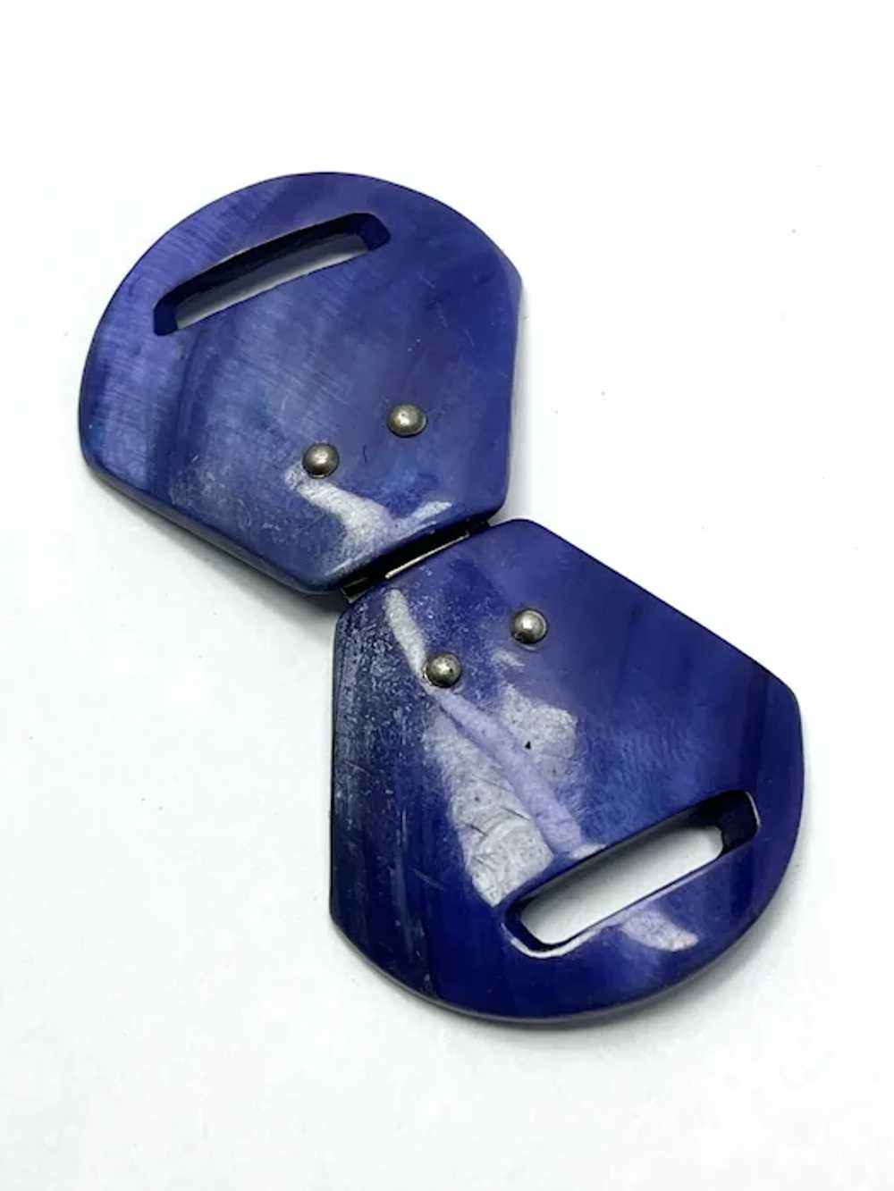 Vintage Blue Interlocking Belt Buckle - image 2