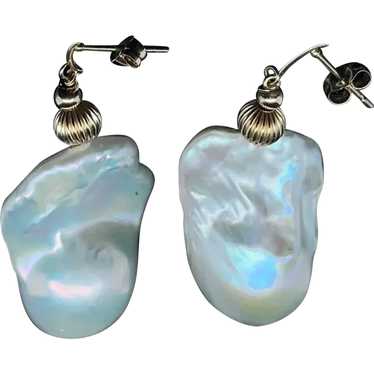 Baroque Pearl Drop Earrings Silver