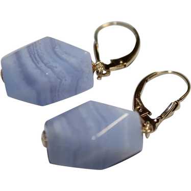 Carved Blue Lace Agate Earrings