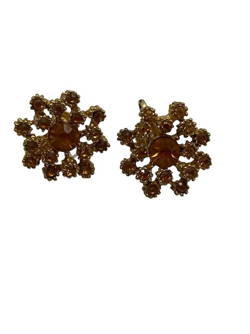 Pair of Vintage Mid-Century Citrine Rhinestone Ea… - image 3