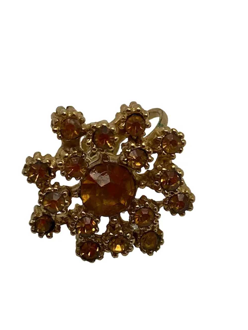 Pair of Vintage Mid-Century Citrine Rhinestone Ea… - image 4