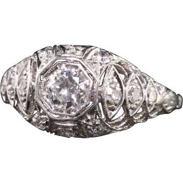 Antique Art Deco Platinum Old European Diamond Fi… - image 1