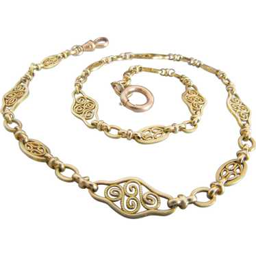 15" Antique 18K Solid Gold Watch Chain, Vintage F… - image 1