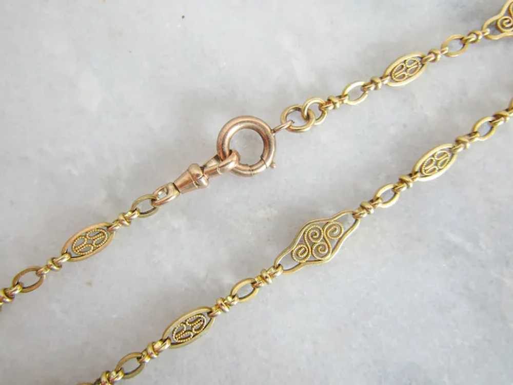 15" Antique 18K Solid Gold Watch Chain, Vintage F… - image 2