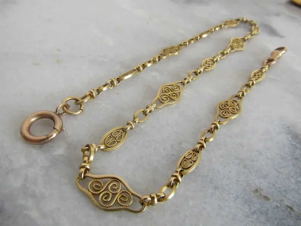 15" Antique 18K Solid Gold Watch Chain, Vintage F… - image 4