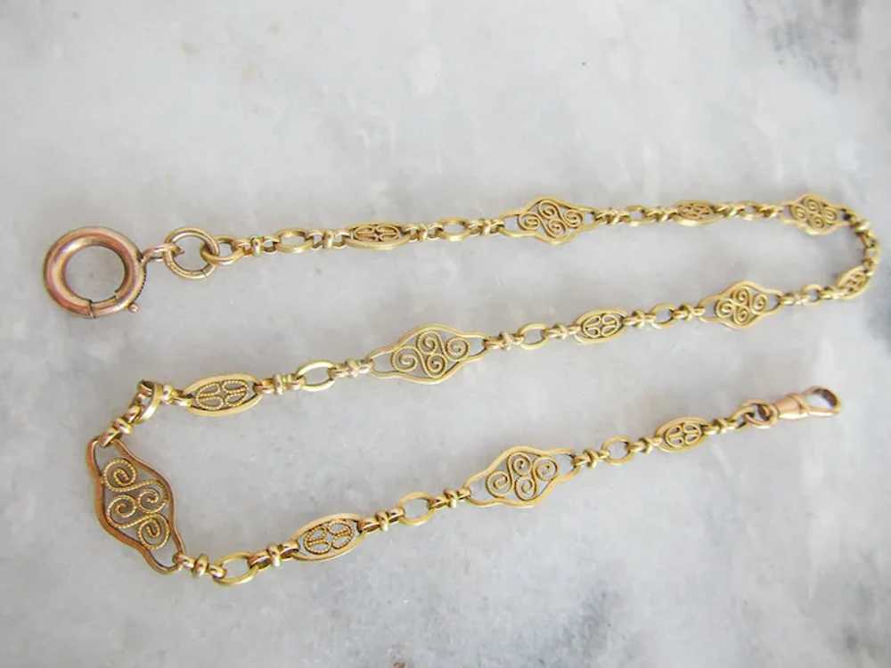 15" Antique 18K Solid Gold Watch Chain, Vintage F… - image 5