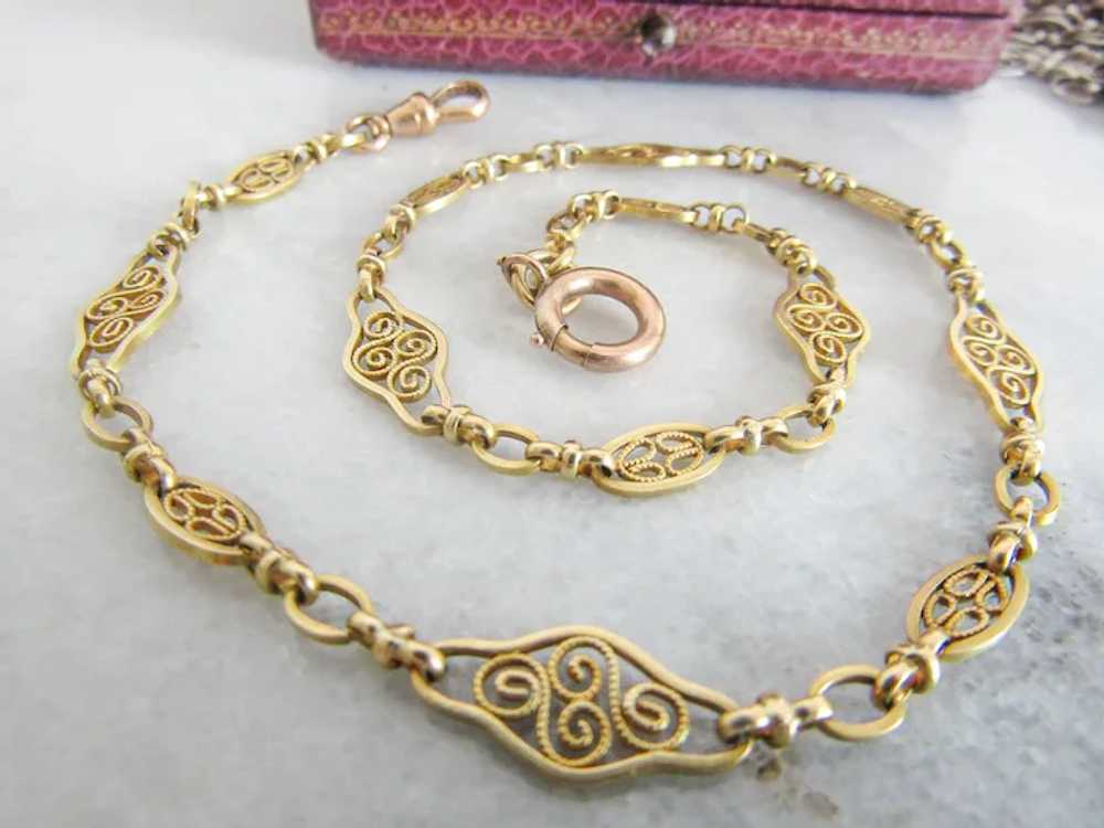 15" Antique 18K Solid Gold Watch Chain, Vintage F… - image 6