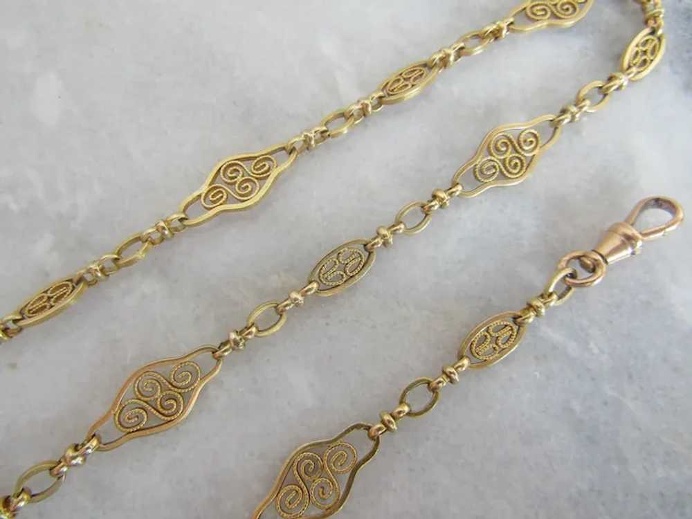 15" Antique 18K Solid Gold Watch Chain, Vintage F… - image 7