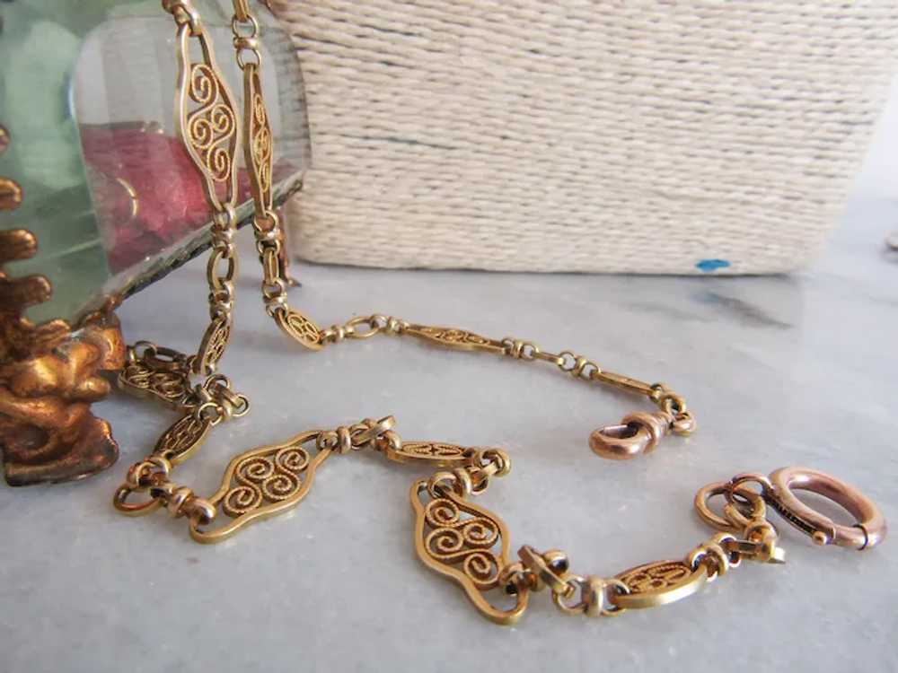 15" Antique 18K Solid Gold Watch Chain, Vintage F… - image 9
