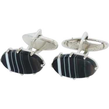 Sterling Silver Black Banded Agate Cufflinks - image 1