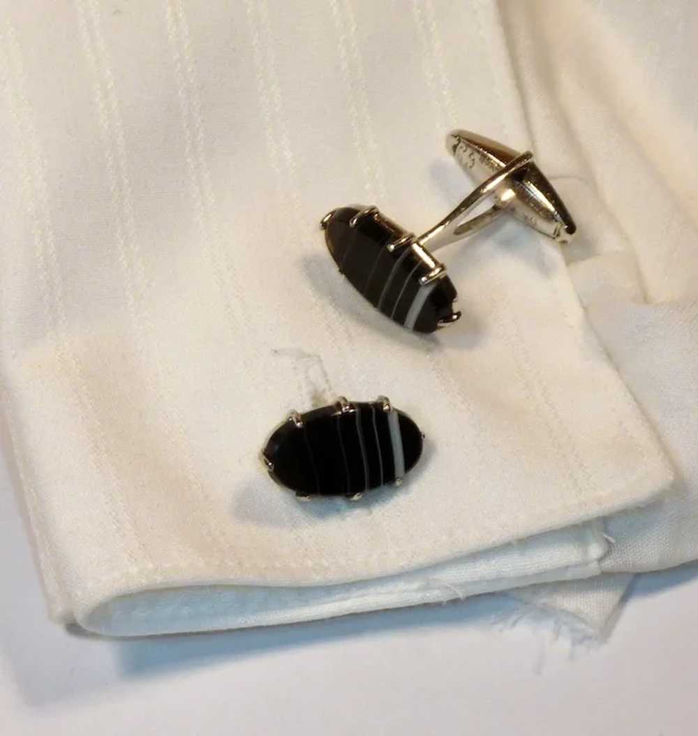 Sterling Silver Black Banded Agate Cufflinks - image 2