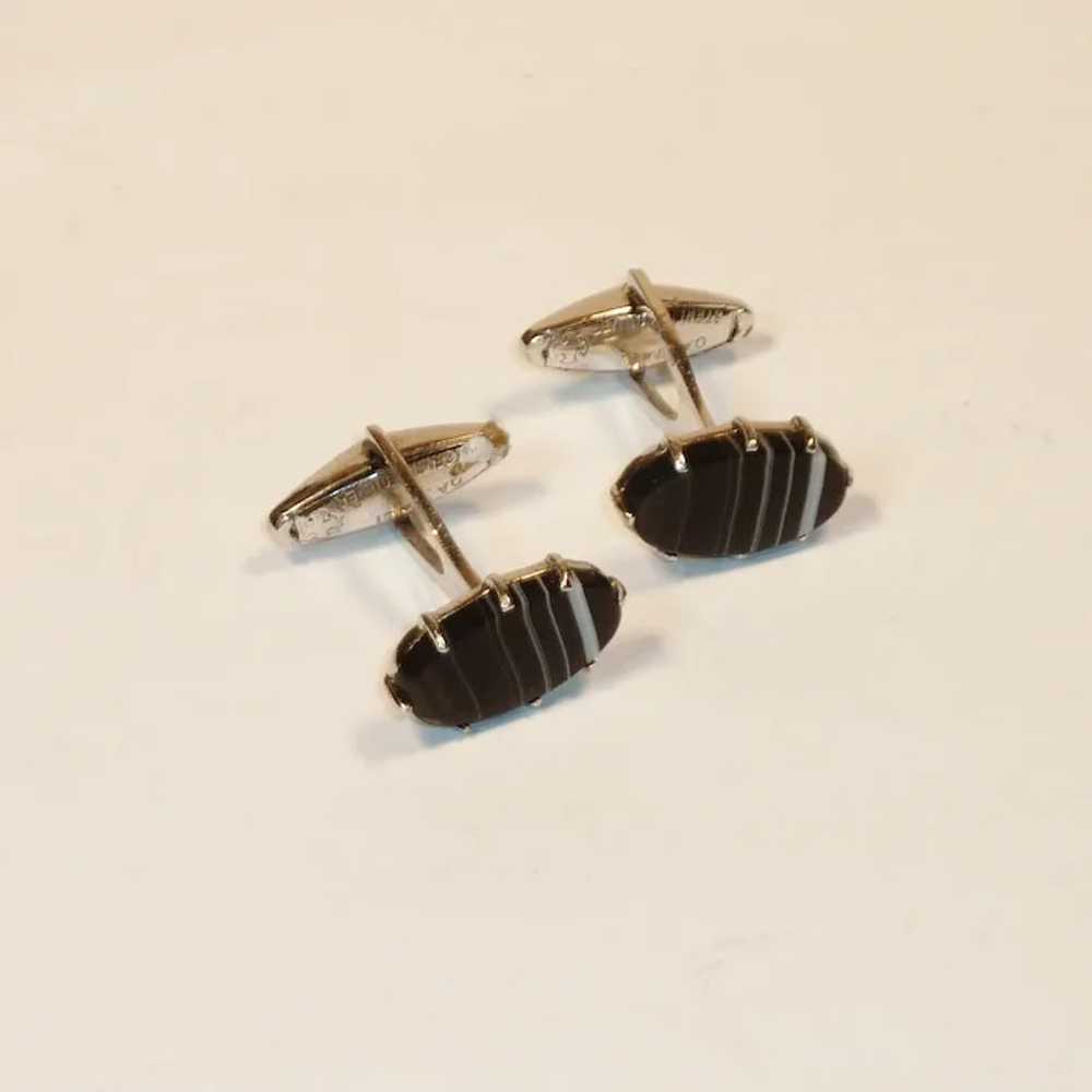 Sterling Silver Black Banded Agate Cufflinks - image 4