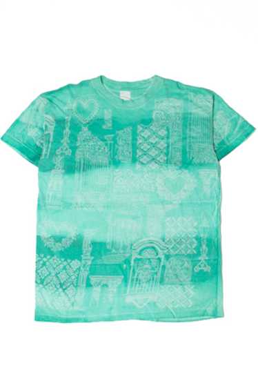 Vintage Lattice Heart Print Tie Dye T-Shirt