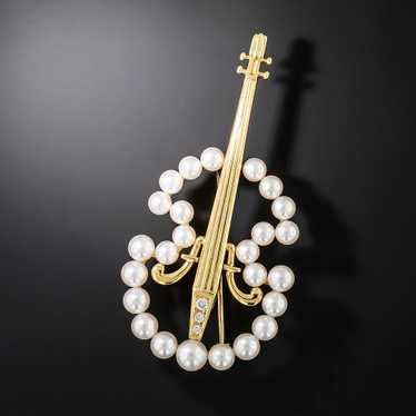 Mikimoto Pearl And Diamond Cello Brooch - image 1