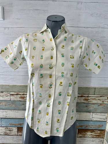 60’s Off White Small Flower Print Button Up Shirt 